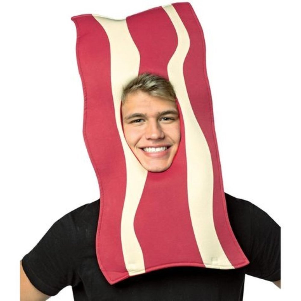 Bacon Slice Halloween Costume Open Face Mask Headpiece One Size Adult